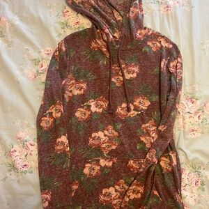 Floral Pullover Hoodie – Brown & Peach Vintage Style Sweatshirt